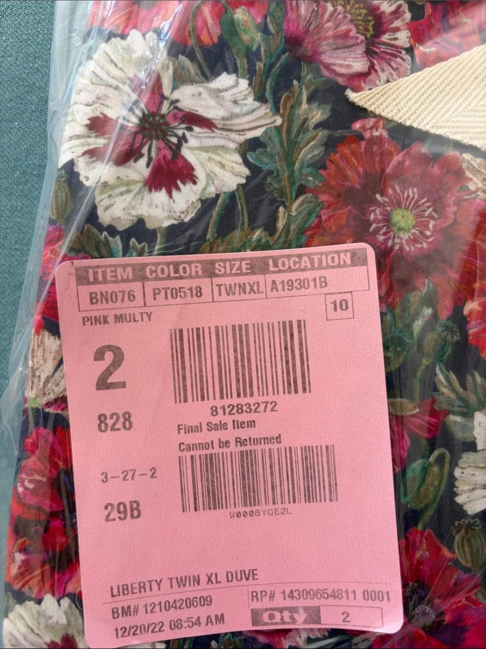 J. Crew Floral Duvet Cover Set - Red, Pink, Cream, Green
